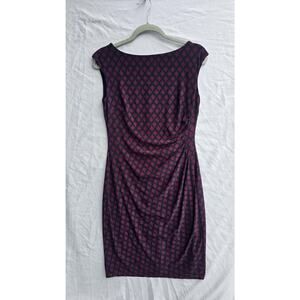 Lauren Ralph Lauren Dress Womens 8 Purple Geometric Cap Sleeve Ruched Sheath